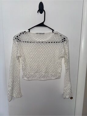 White Open-Knit Cropped Swim Coverup Top